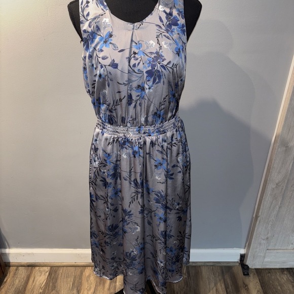 Coldwater Creek Radiant Reflections Dress Bluish Gray Floral Silk Sleeveless 8P - Picture 2 of 10